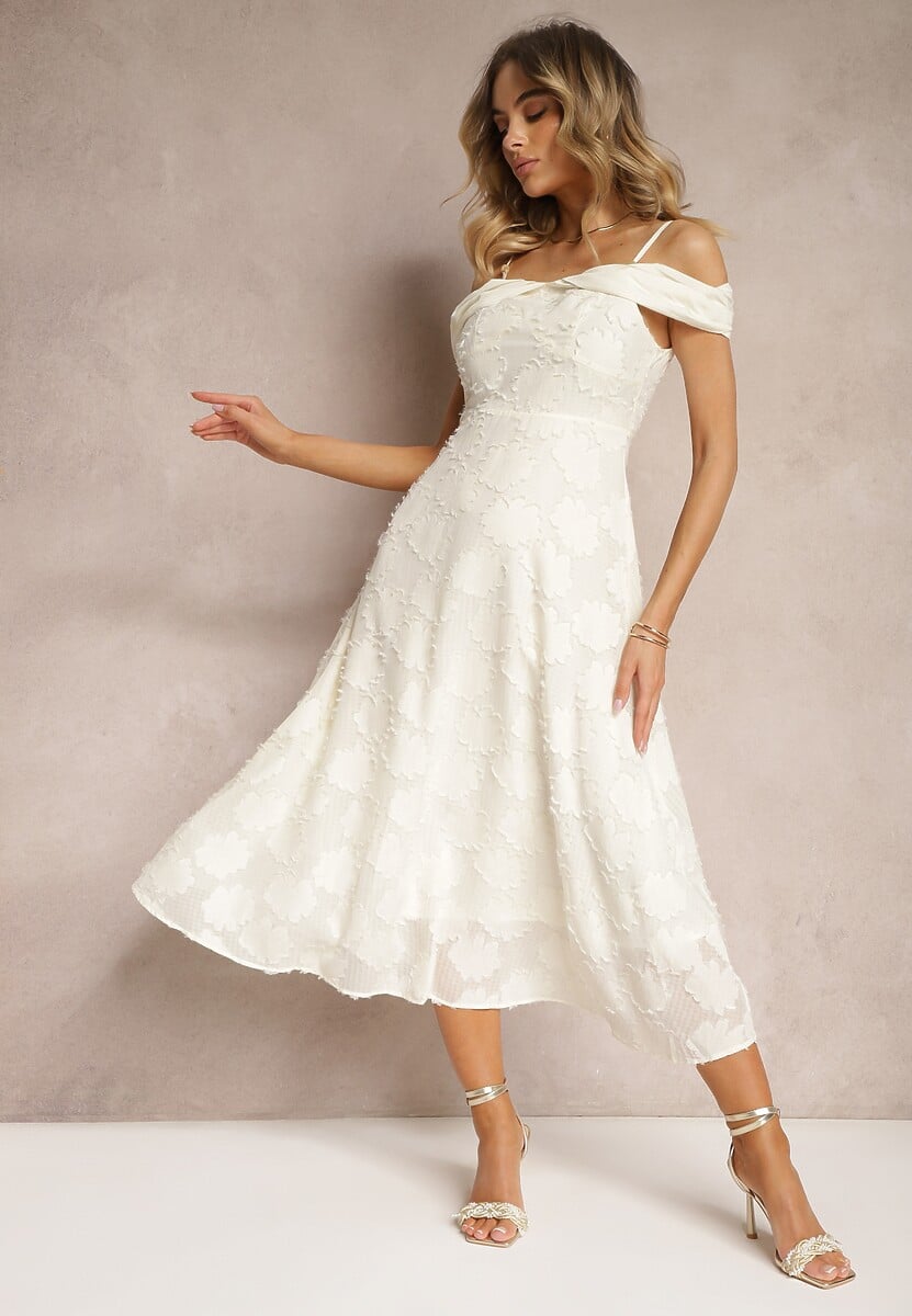 Jasnobeżowa Taliowana Sukienka na Regulowanych Ramiączkach o Rozkloszowanym Fasonie Vimadea