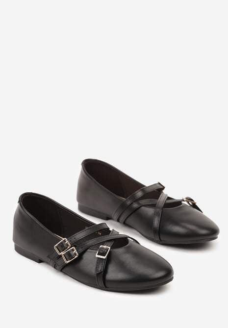 Czarne Balerinki Vices Mary Jane z Wkładką ze Skóry Naturalnej Rilomia