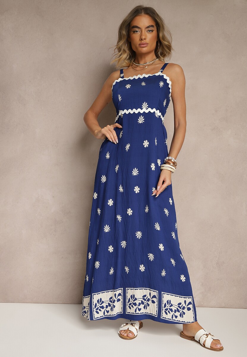 Zielona Sukienka z Wiskozy Ozdobiona Geometrycznym Motywem Lunessa