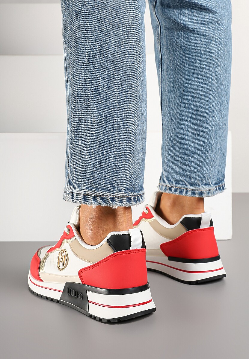 Biało-Czerwone Sneakersy z Metaliczną Ozdobą Firamia