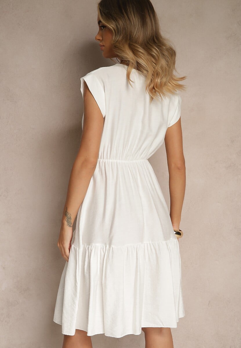 Biała Rozkloszowana Sukienka z Wiskozy Linurea