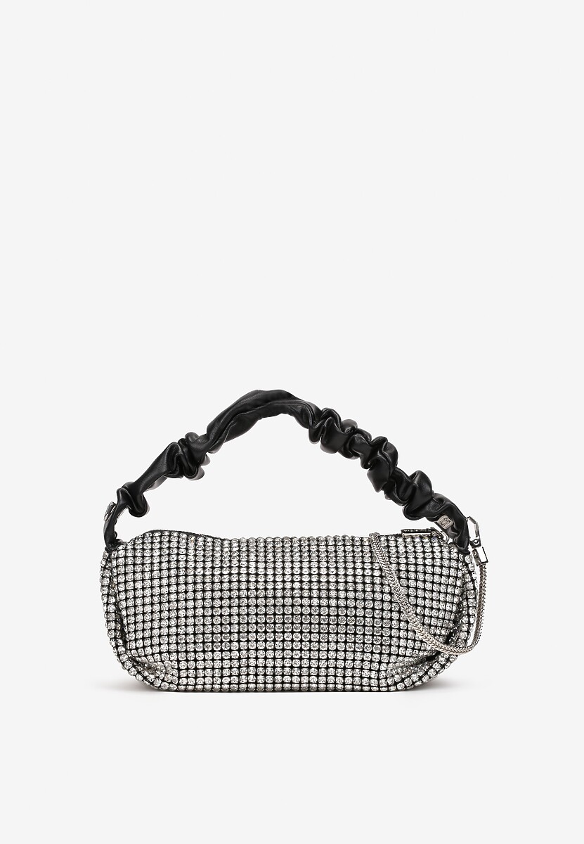 Czarno-Biała Torebka Wieczorowa z Cyrkoniami i Satynowym Uchwytem Oscare
