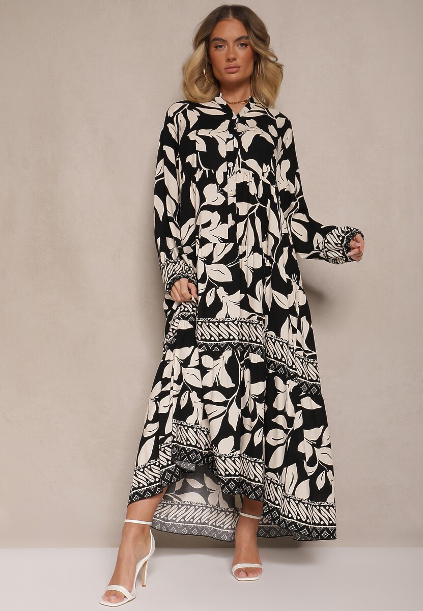 Czerwona Wiskozowa Sukienka Koszulowa w Liście Lioelene