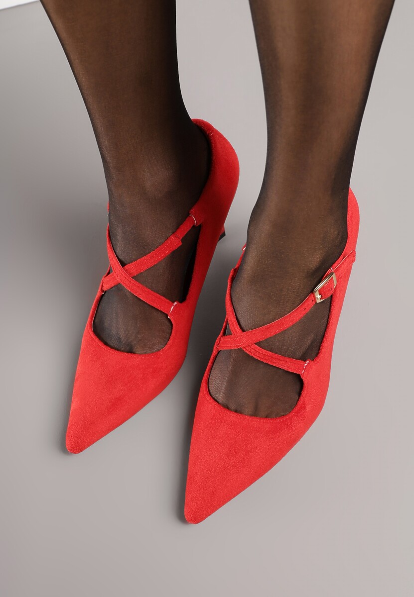 Czerwone Szpilki Vices z Ozdobnymi Paskami Tamorniel