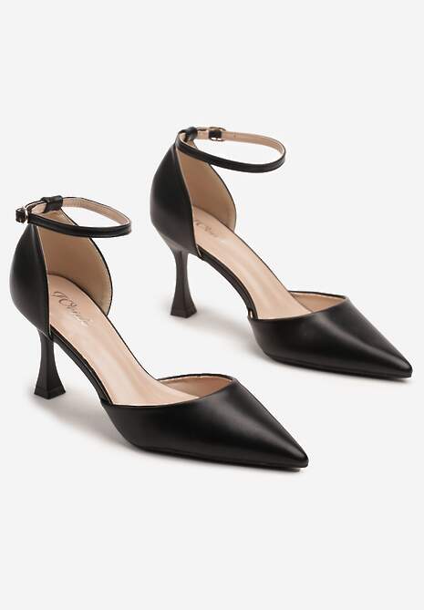 Czarne Czółenka na Szpilce z Paskiem Wokół Kostki Eleantia