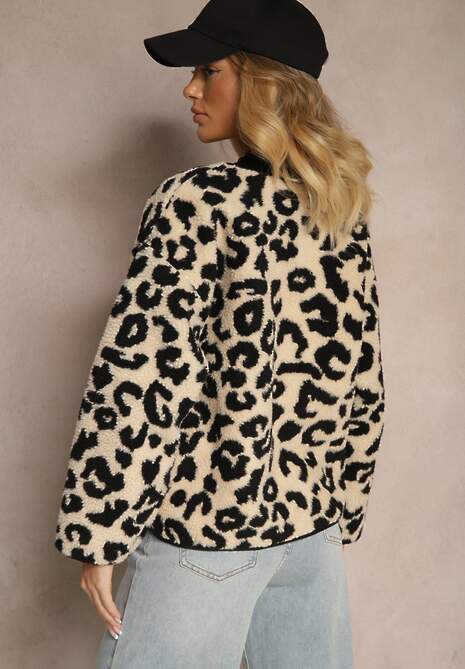 Beżowa Kurtka Futrzana Ozdobiona Kieszeniami Sewiala