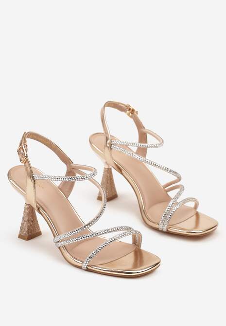 Szampańskie Cyrkoniowe Sandały Vices na Stożkowym Obcasie Galitiela