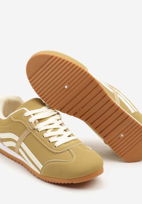 Żółte Sneakersy przed Kostkę z Paskami na Cholewce Deniffia