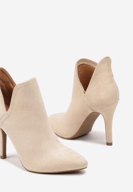 Beżowe Botki Vices na Szpilce z Wycięciem z Boku Elliora
