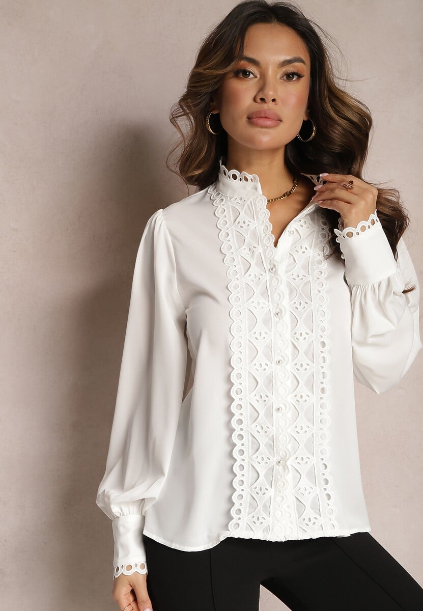 Biała Koronkowa Koszula na Perłowe Guziki Inhis