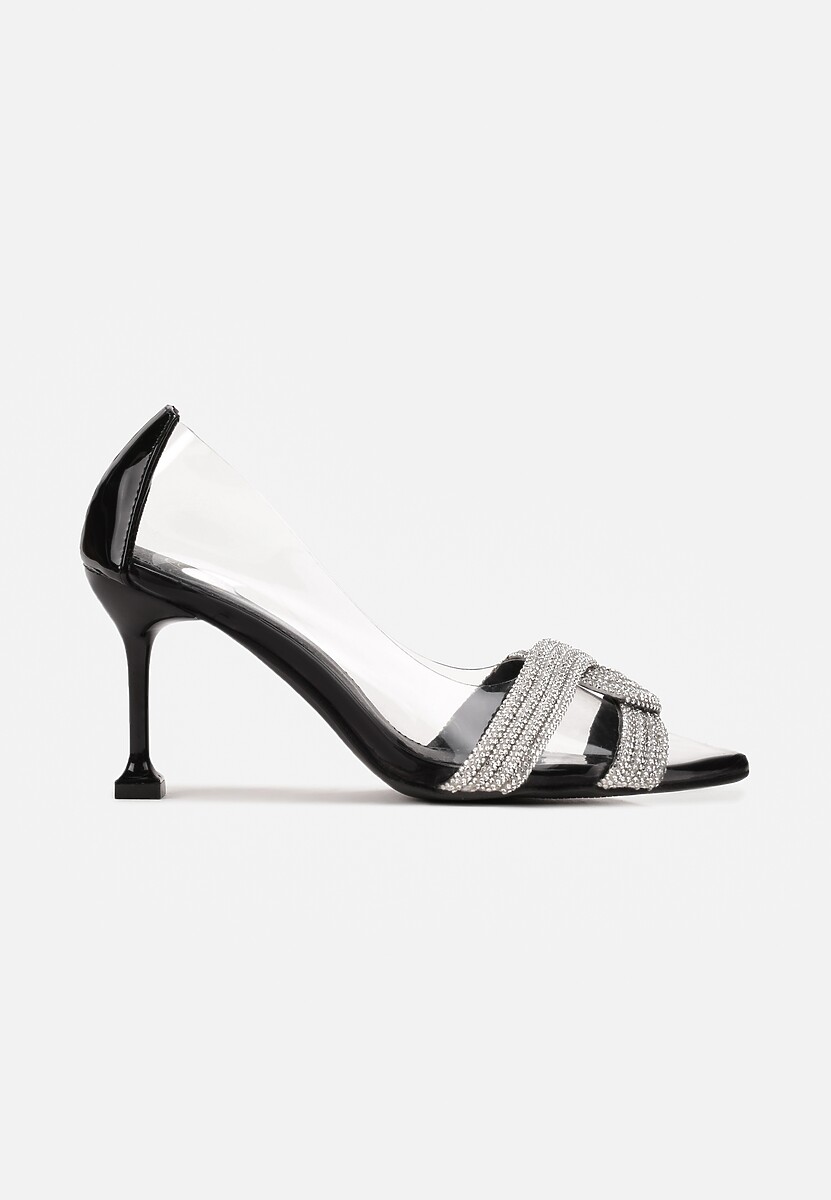 Czarne Szpilki z Transparentnym Noskiem i Paskami w Cyrkonie Gilena