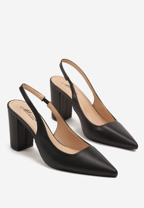 Czarne Sandały na Słupku Slingback Halatia