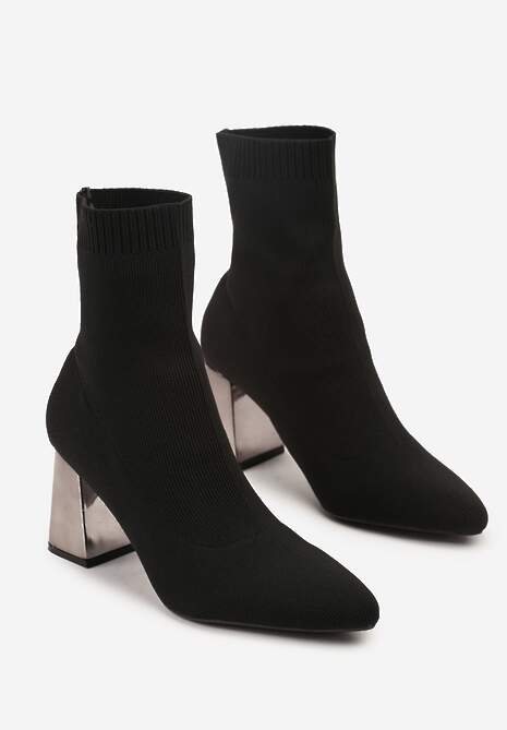 Czarne Skarpetkowe Botki Vices na Metalicznym Słupkowym Obcasie Widvira