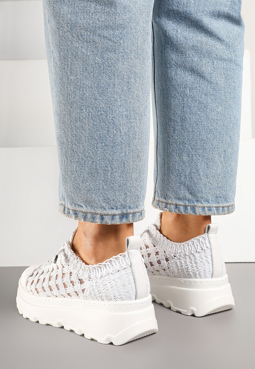 Białe Sneakersy na Platformie z Ażurkową Cholewką Marionea