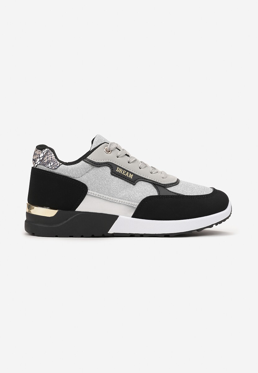 Srebrno-Czarne Sneakersy Brokatowe z Metaliczną Wstawką Kemanne