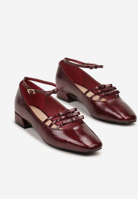 Bordowe Czółenka Lakierowane Vices Mary Jane z Wkładką ze Skóry Naturalnej Rilunea