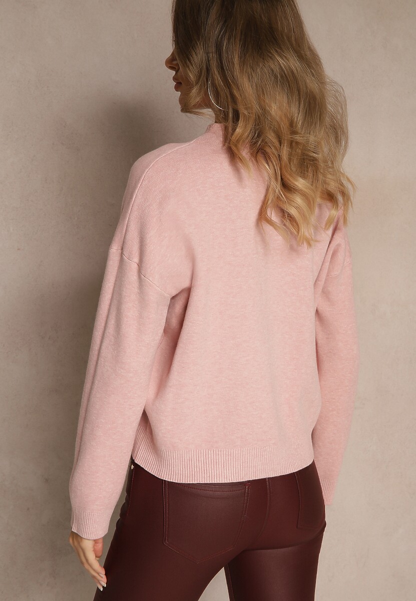 Różowy Pudełkowy Sweter z Półgolfem o Gładkim Wykończeniu Unala