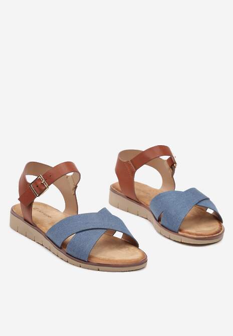 Niebieskie Klasyczne Sandały na Płaskiej Podeszwie ze Sprzączką Kladia