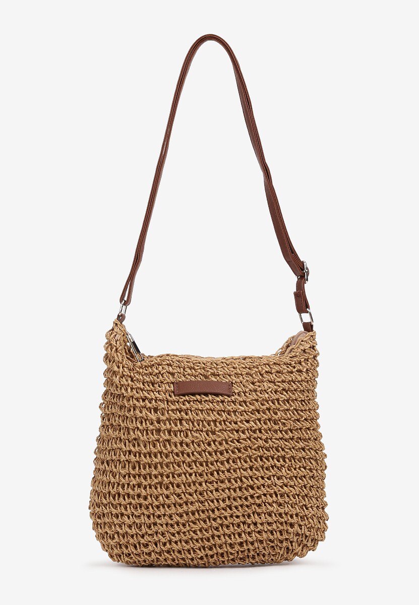 Beżowa Torebka Boho z Plecionki z Regulowanym Paskiem Magnolla