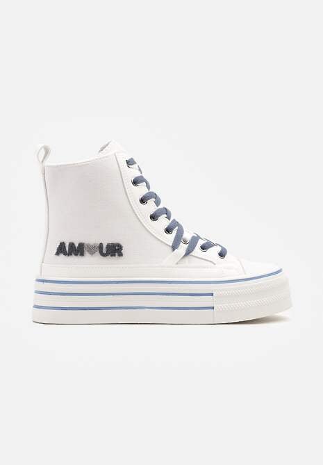 Białe Trampki z Cholewką za Kostkę i Kontrastowym Sznurowaniem Rivloti