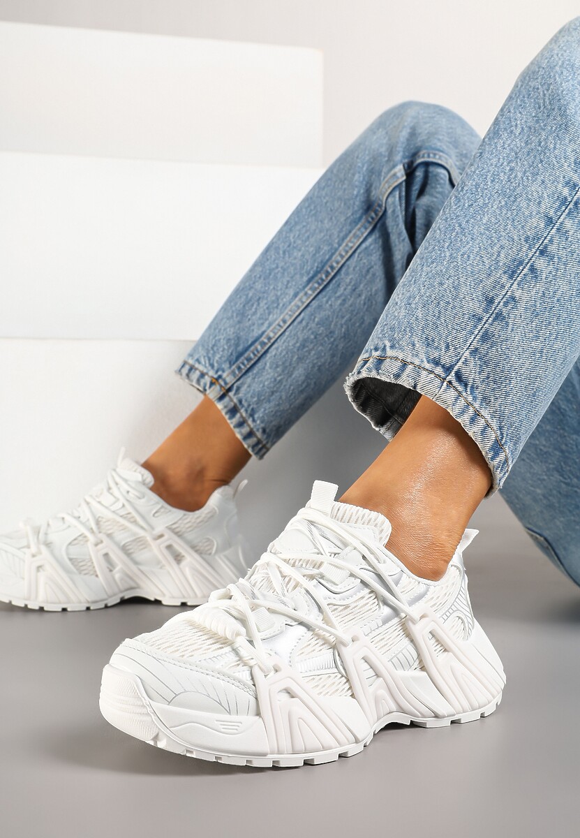 Białe Sneakersy z Designerskim Sznurowaniem Nuritha