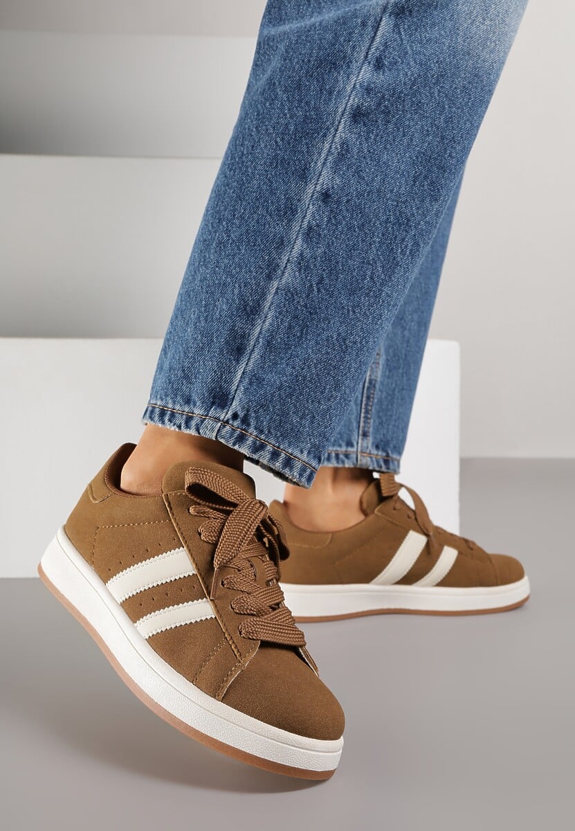 Brązowe Sneakersy Ozdobione Paskami Dolirenna