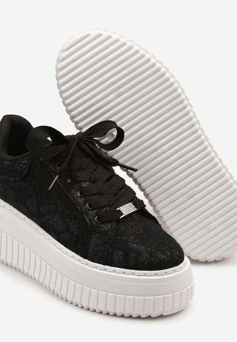 Czarne Sneakersy na Platformie Ozdobione Brokatem Tihisse