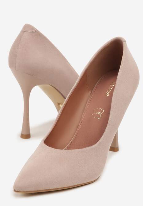 Ciemnobeżowe Klasyczne Szpilki Vices z Wkładką ze Skóry Naturalnej Alondie