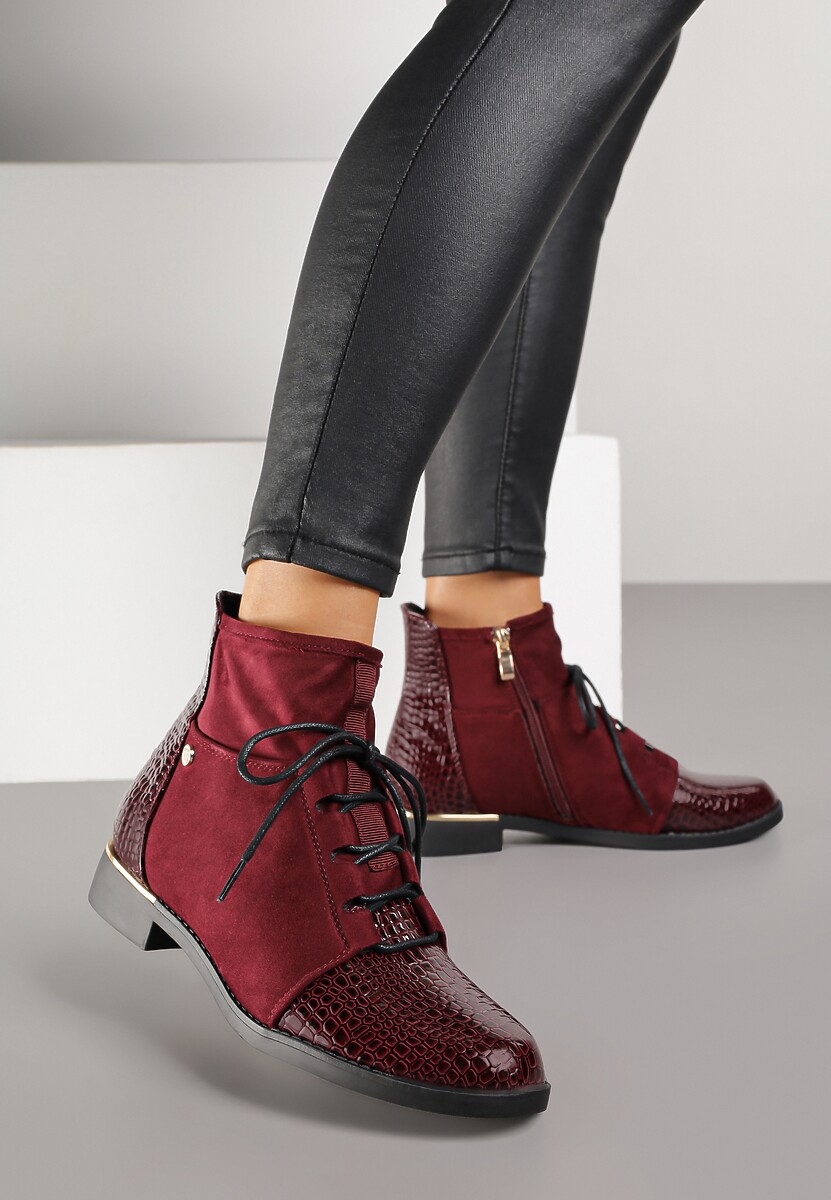 Brązowe Botki Trzewiki Vices Ozdobione Lakierowanymi Elementami Afridde