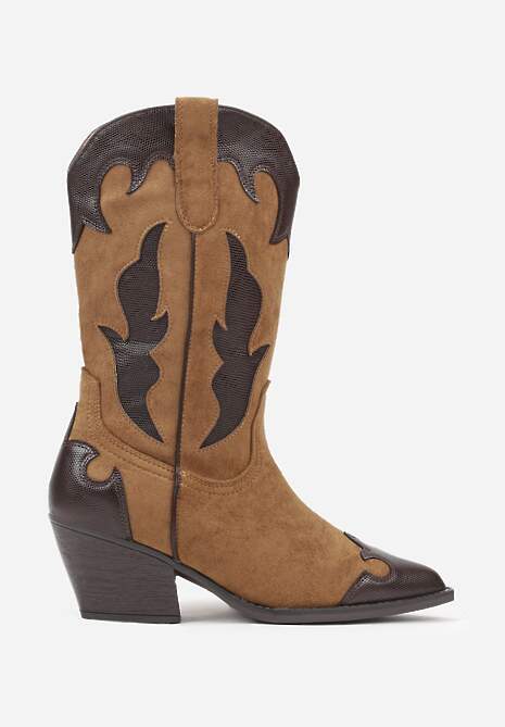 Brązowe Kozaki Kowbojki na Stożku z Tłoczoną Cholewką Avrenne