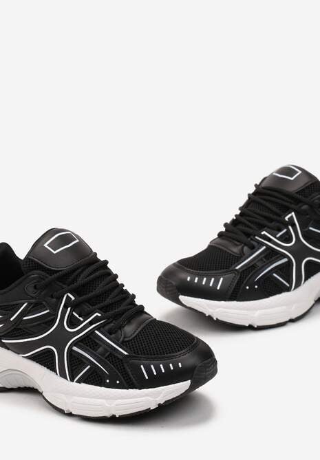 Czarne Sneakersy na Grubej Podeszwie z Wstawkami Debuga