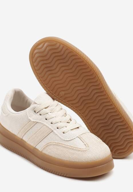 Beżowe Sneakersy Tenisówki Ozdobione Paskami Falaviela