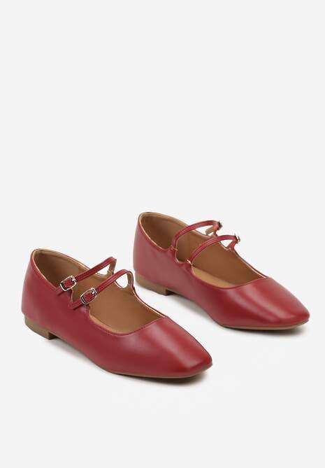 Bordowo-Czerwone Balerinki z Cienkimi Paskami na Sprzączki Lumeria