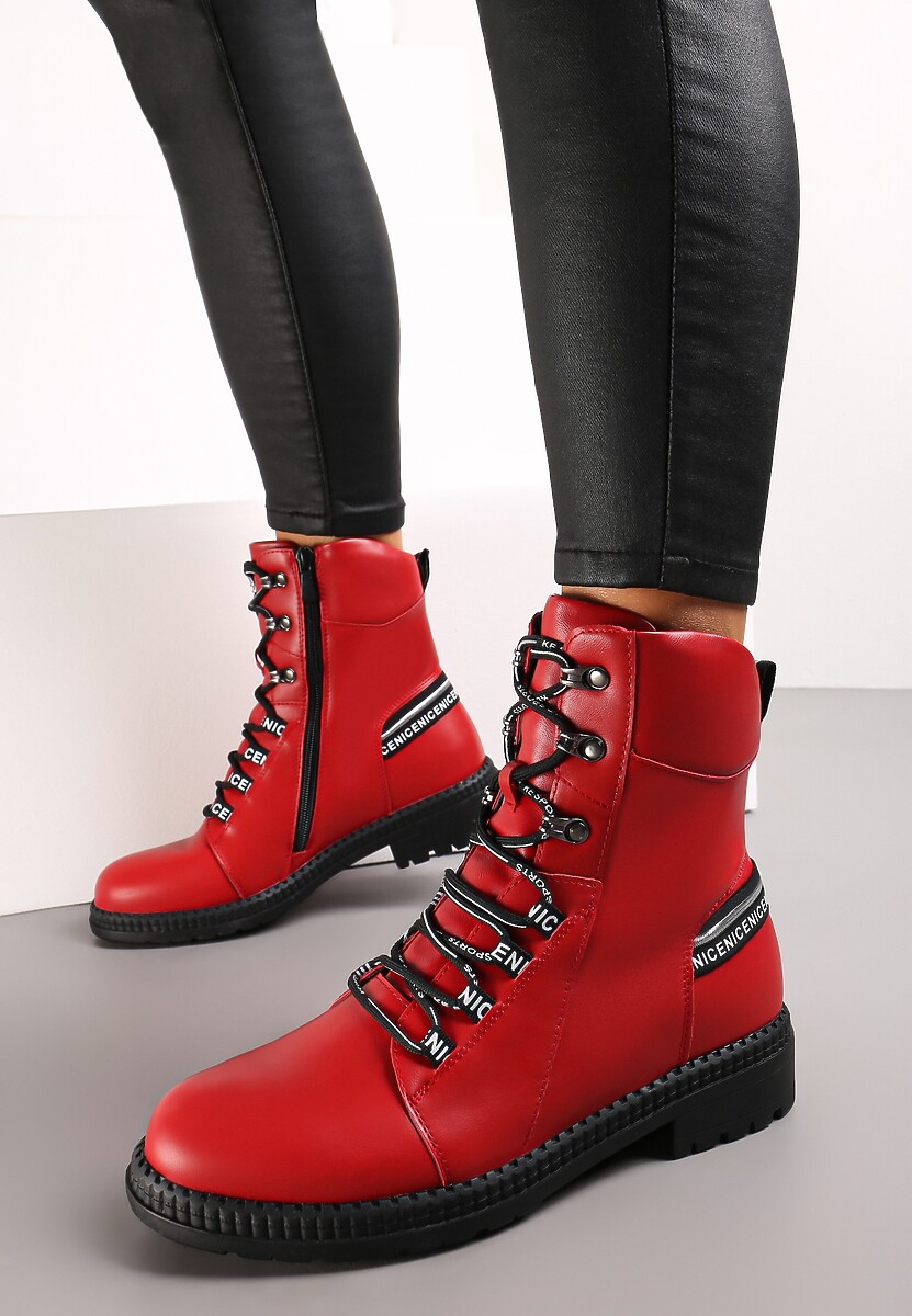 Czerwone Botki z Taśmą Workery Ardesa