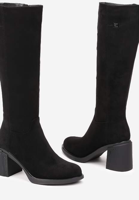 Czarne Kozaki na Słupku w Stylu Muszkieterek Cediara