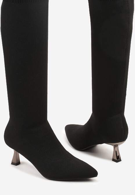 Czarne Kozaki Vices na Kaczuszce Ozdobione Skarpetową Cholewką Asonelle