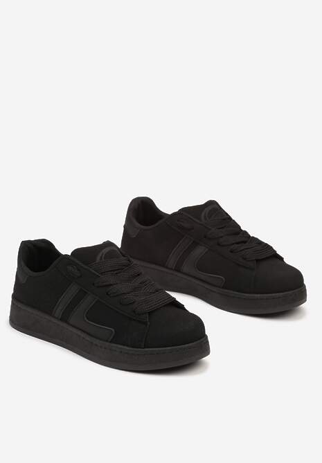 Czarne Płaskie Sneakersy Sznurowane z Paskami Artomi