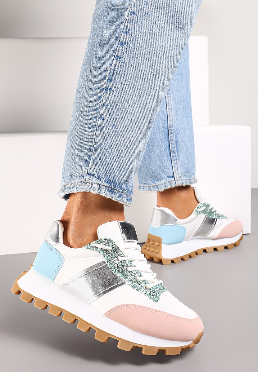 Różowe Sneakersy na Grubej Podeszwie z Protektorem Pikiria