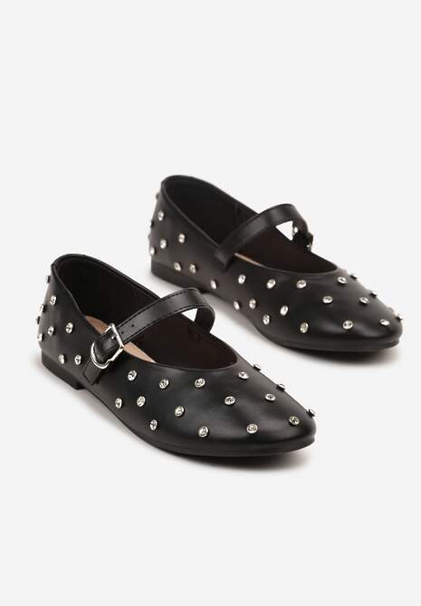 Czarne Balerinki Vices w Stylu Mary Jane z Ćwiekami i Skórzaną Wkładką Riladora