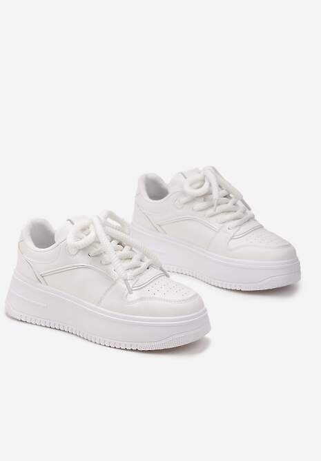 Białe Sneakersy z Cholewką z Licznymi Wstawkami na Grubej Podeszwie Lenarise