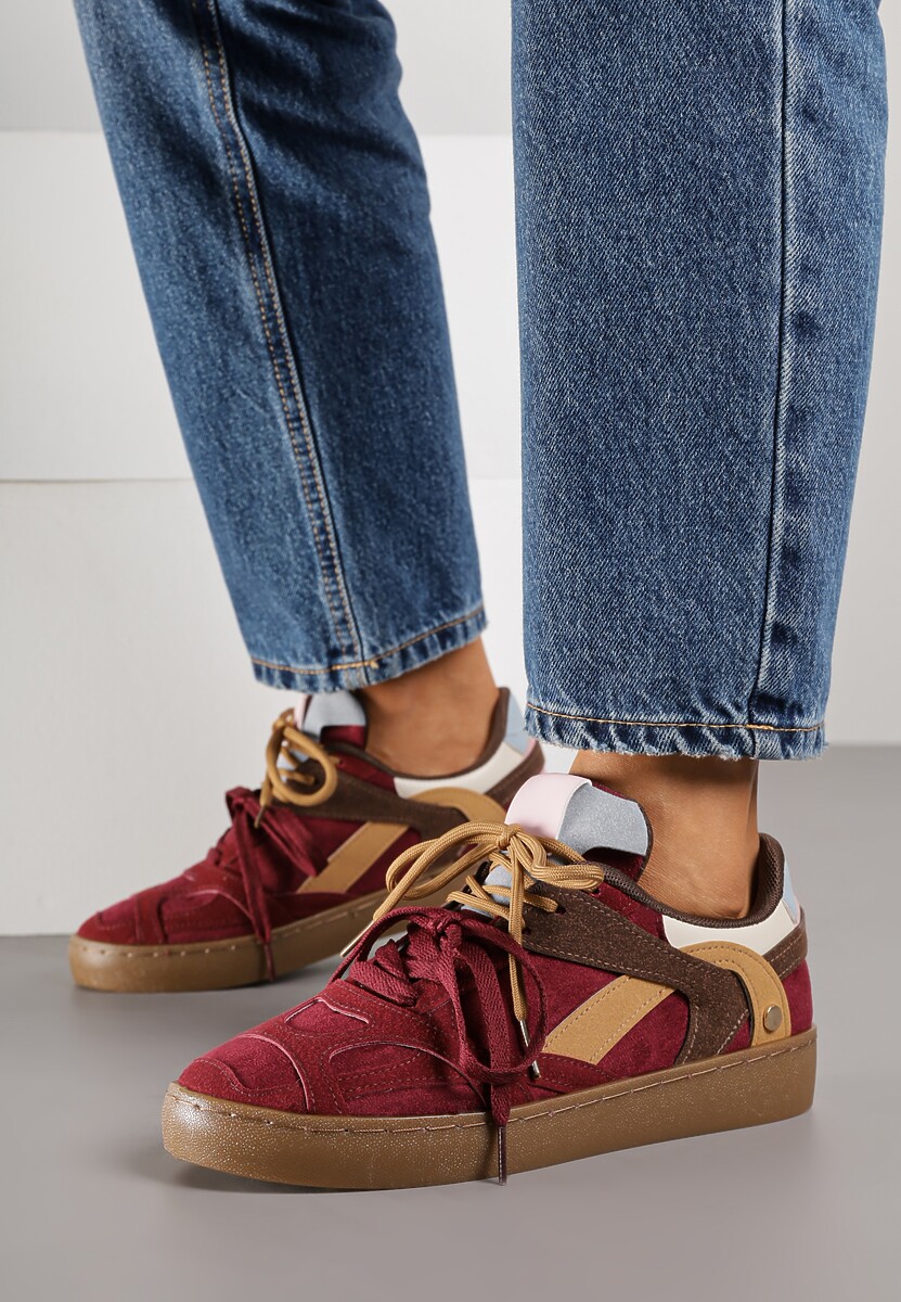 Bordowe Sneakersy Kultowe Tenisówki z Podwójnymi Sznurówkami Luvitta