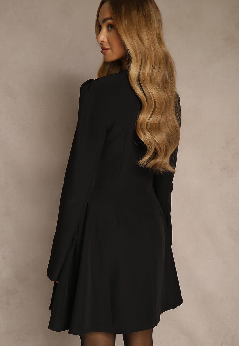 Czarna Sukienka o Rozkloszowanym Kroju z Ozdobą z Boku Eleslia