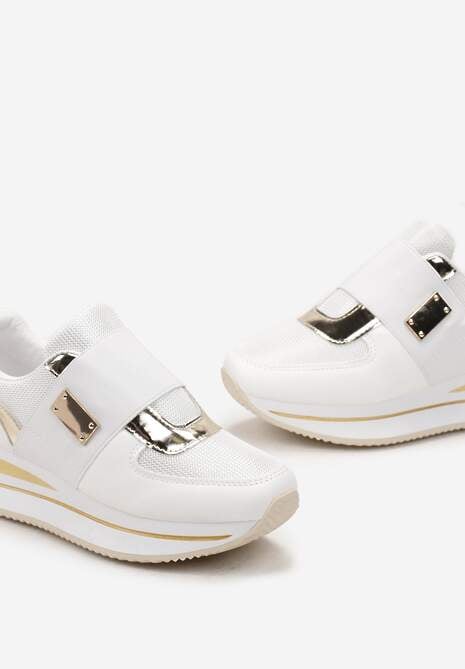 Białe Sneakersy na Grubej Podeszwie z Ozdobną Gumką Iivonen