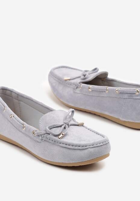 Niebieskie Mokasyny z Ekozamszu Zdobione Wiązaniem z Kokardą Sonilora