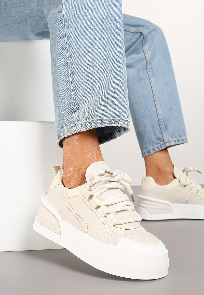 Beżowe Streetwearowe Sneakersy Trampki na Platformie Danenith