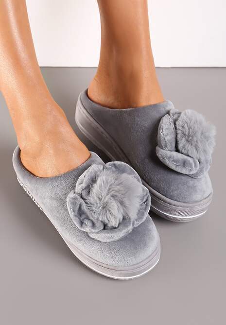 Szare Kapcie na Platformie z Pomponem Toro