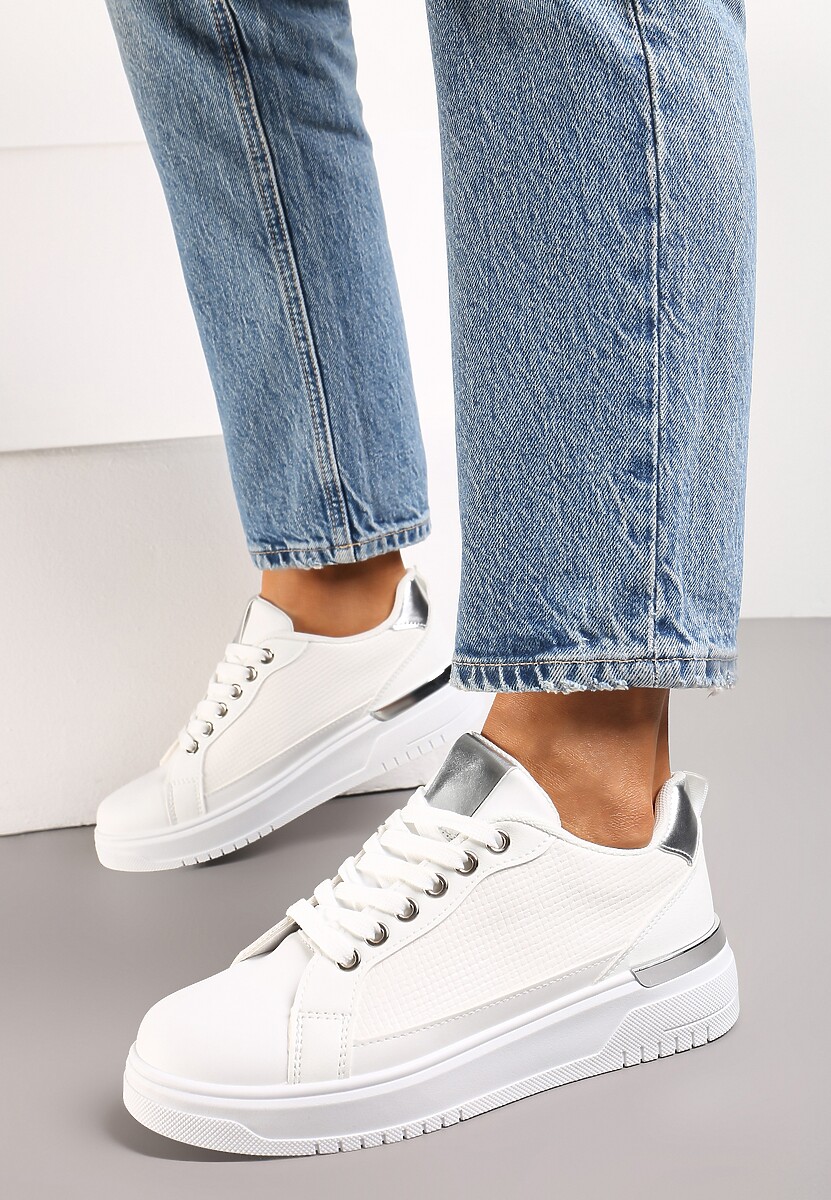 Białe Sneakersy z Przeplataną Wstawką Olimua