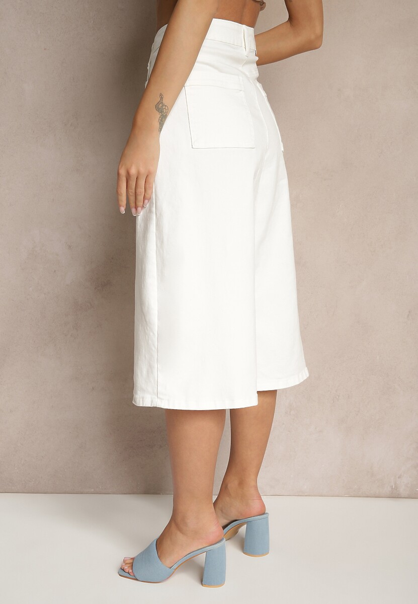 Białe Szorty Jeansowe High Waist Typu Bermudy Baggy Sonallea