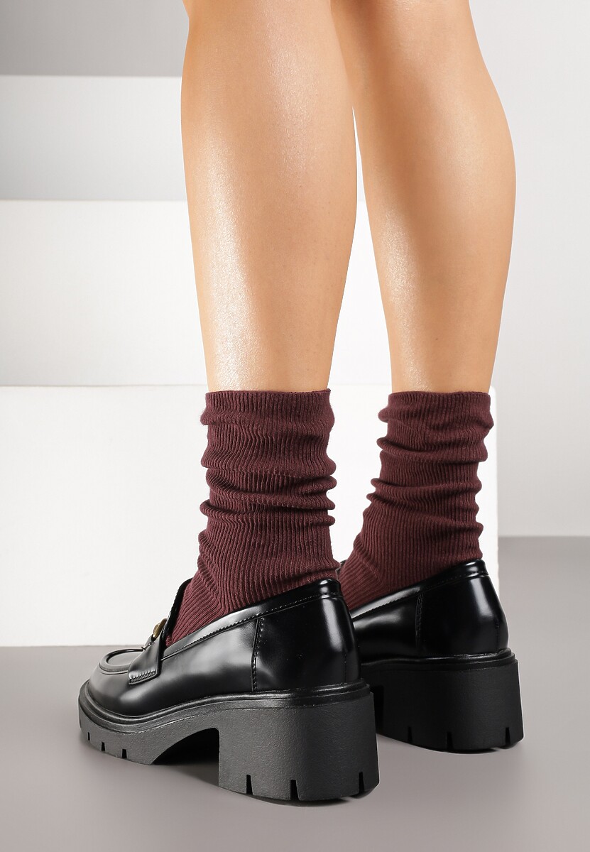 Czarne Mokasyny na Słupku Ozdobione Klamrą Ettane