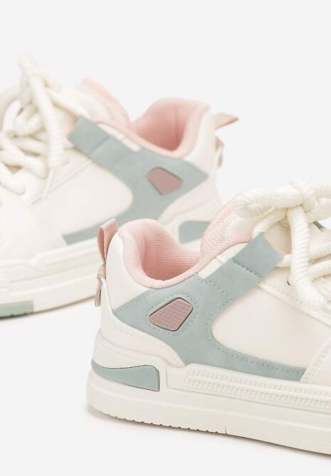 Biało-Niebieskie Sneakersy na Niskiej Platformie z Grubym Sznurowaniem i Podwójnym Językiem Minseja